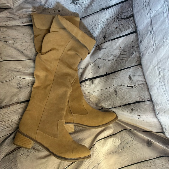 Matisse Womens Tall Tan Slouchy Foldover Suede Zip Up Block Heel Boots Sz 10 GUC